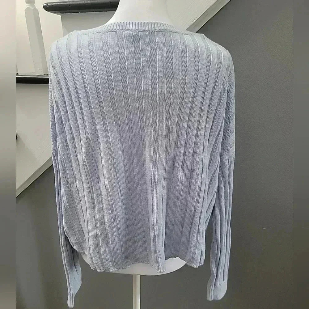 Garage Sweater Women's Med Blue Knit Cropped Pullover Long Sleeve Boxy Oversized - Picture 3 of 5